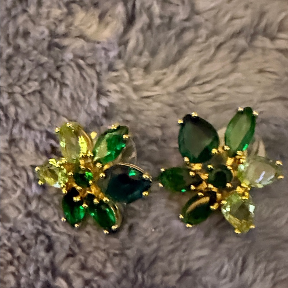 Swarovski Green and Gold Floral Earrings